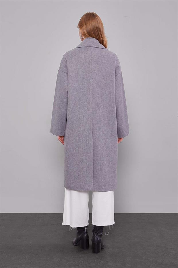 Gri Oversize Astarsız Kaşe Kaban