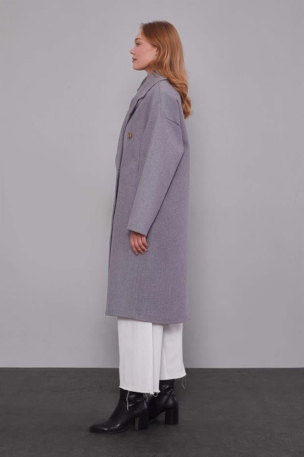 Gri Oversize Astarsız Kaşe Kaban