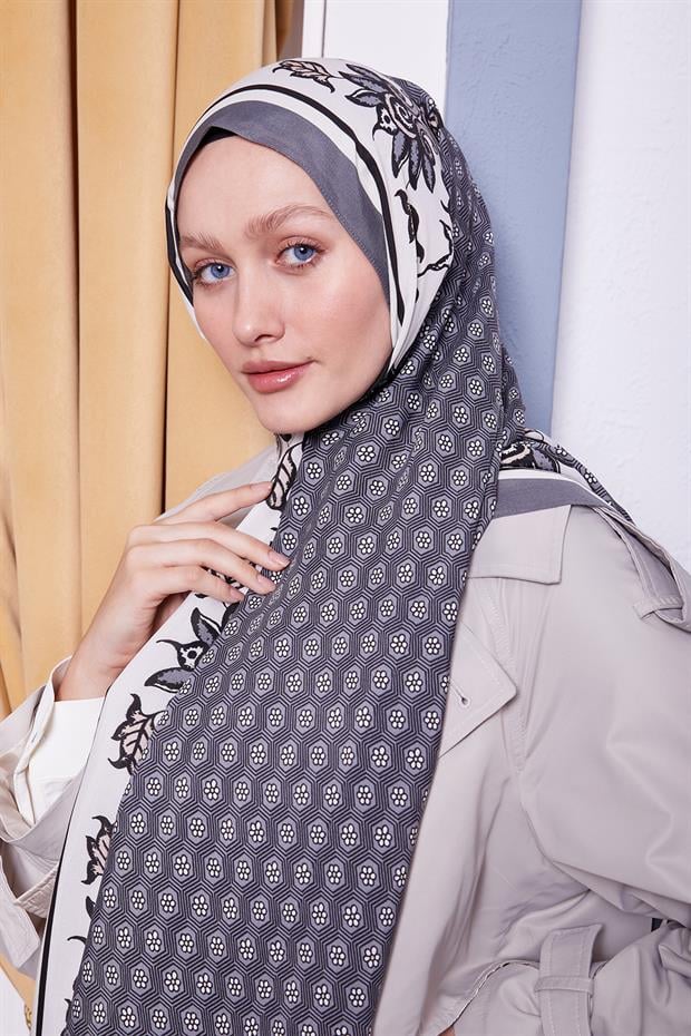 Gri Papatya Desen Royal Şal