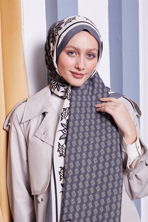 Gri Papatya Desen Royal Şal