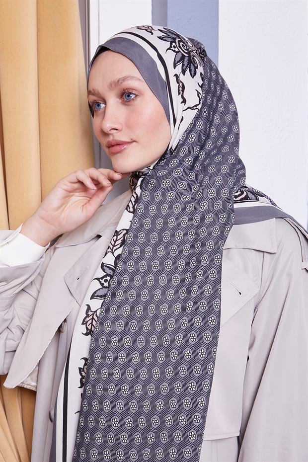 Gri Papatya Desen Royal Şal