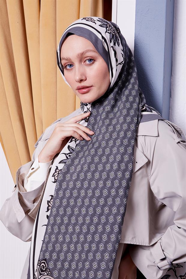 Gri Papatya Desen Royal Şal
