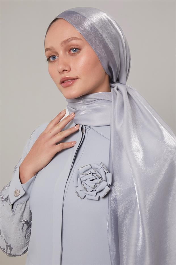 Gri Şerit Desen Kehribar Şal