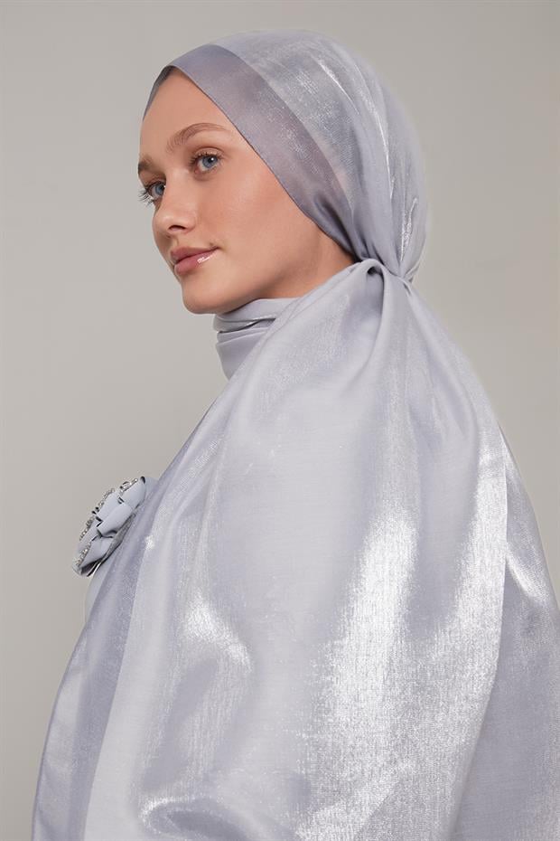 Gri Şerit Desen Kehribar Şal