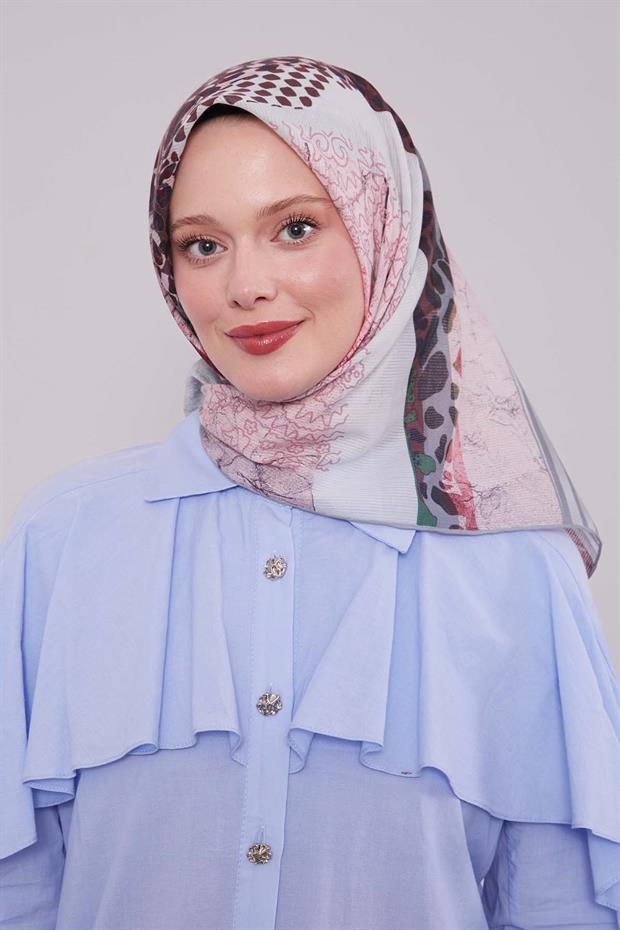Gri Şerit Desen Pamuk Eşarp