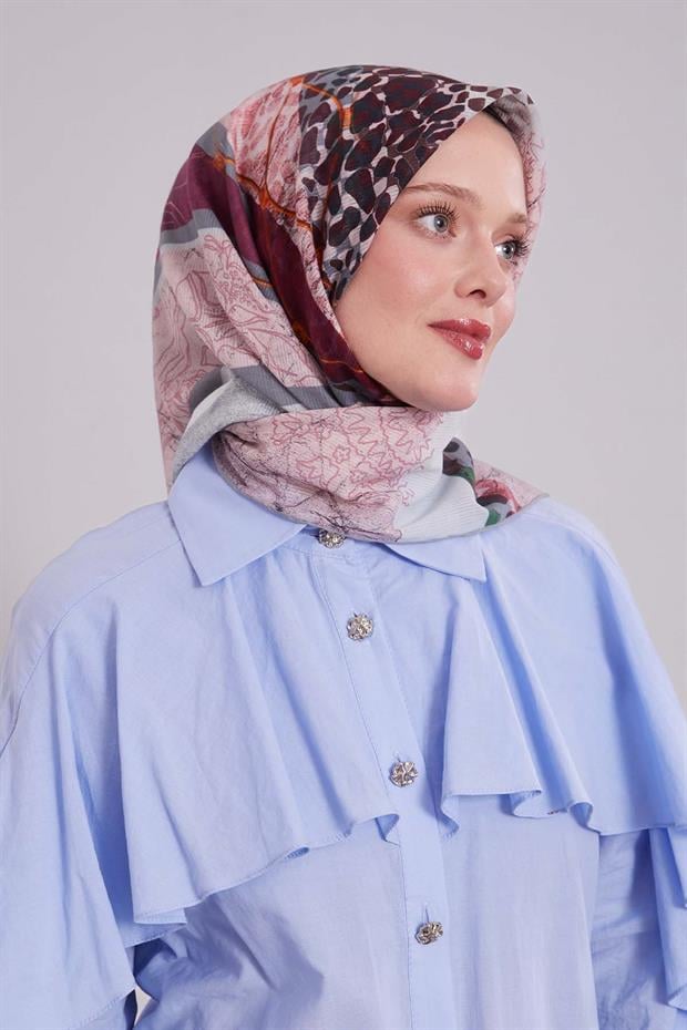 Gri Şerit Desen Pamuk Eşarp