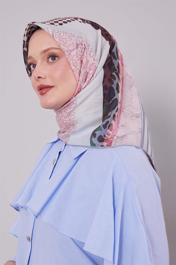 Gri Şerit Desen Pamuk Eşarp