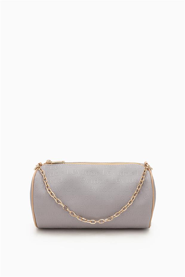 Gri Baskılı Silindir Model El Çantası