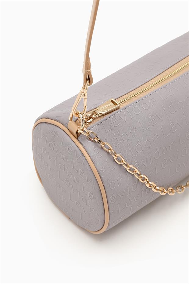 Gri Baskılı Silindir Model El Çantası