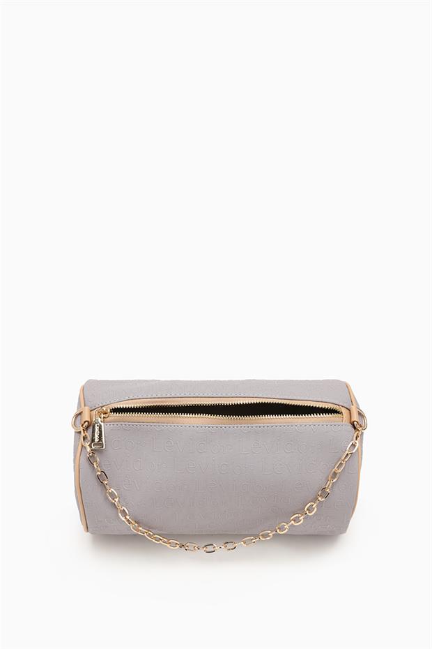 Gri Baskılı Silindir Model El Çantası