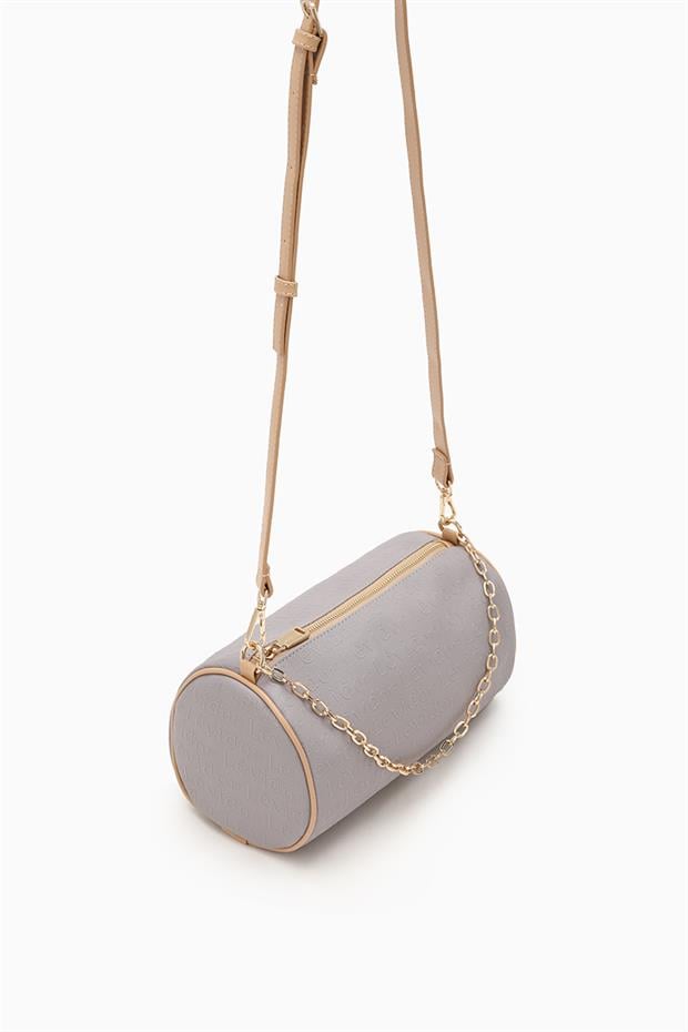 Gri Baskılı Silindir Model El Çantası