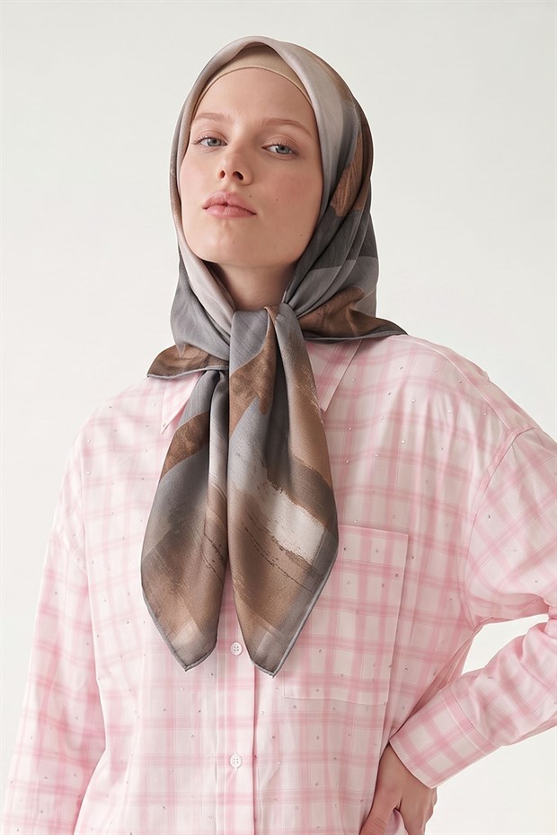 Gri Soyut Desen Royal Eşarp