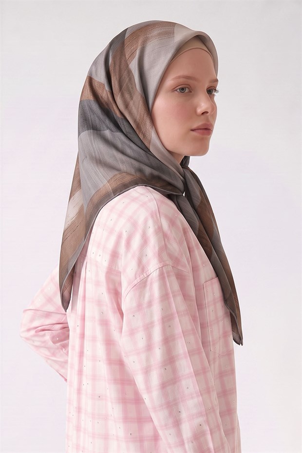Gri Soyut Desen Royal Eşarp