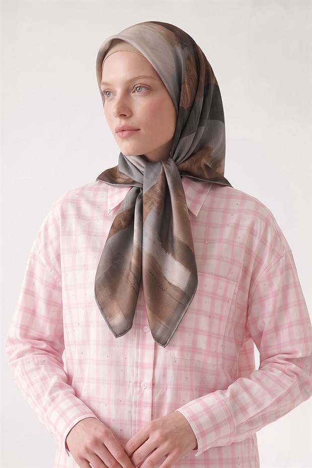 Gri Soyut Desen Royal Eşarp