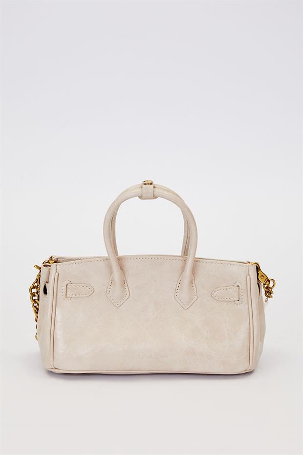 Gri Uzun İnci Askılı Omuz Çantası