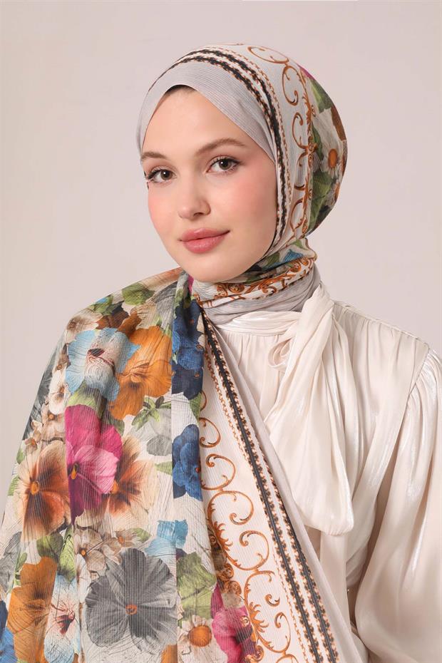 Gri Varak Desen Pamuk Şal