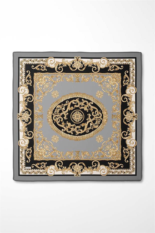 Gri Varak Desen Twill İpek Eşarp