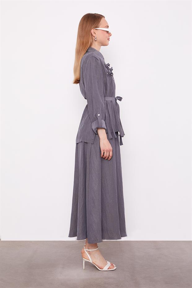 Gri Yakası Taş Detaylı Cupra Etek Takım