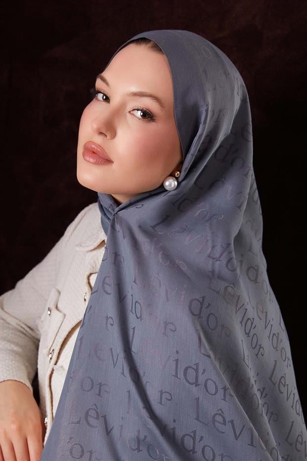 Gri Yazı Baskılı Naia Jakar Şal