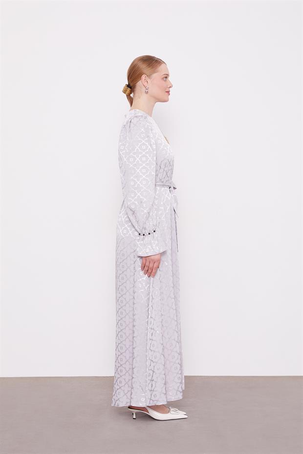 Gri Yonca Desen Elbise