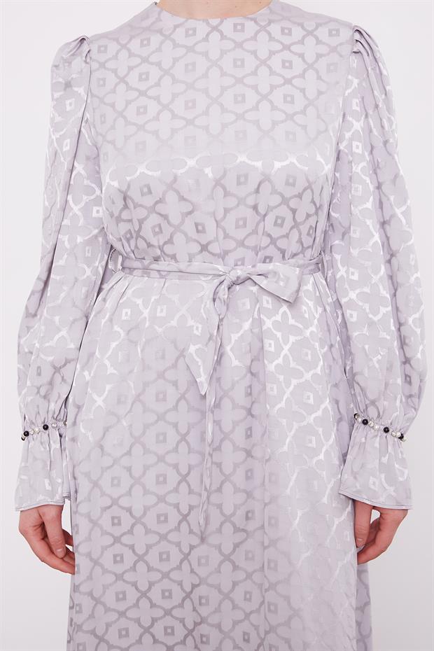 Gri Yonca Desen Elbise