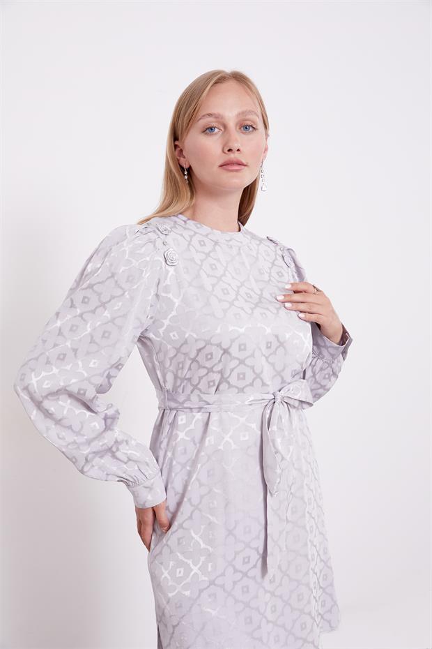 Gri Yonca Desenli Jakar İkili Takım