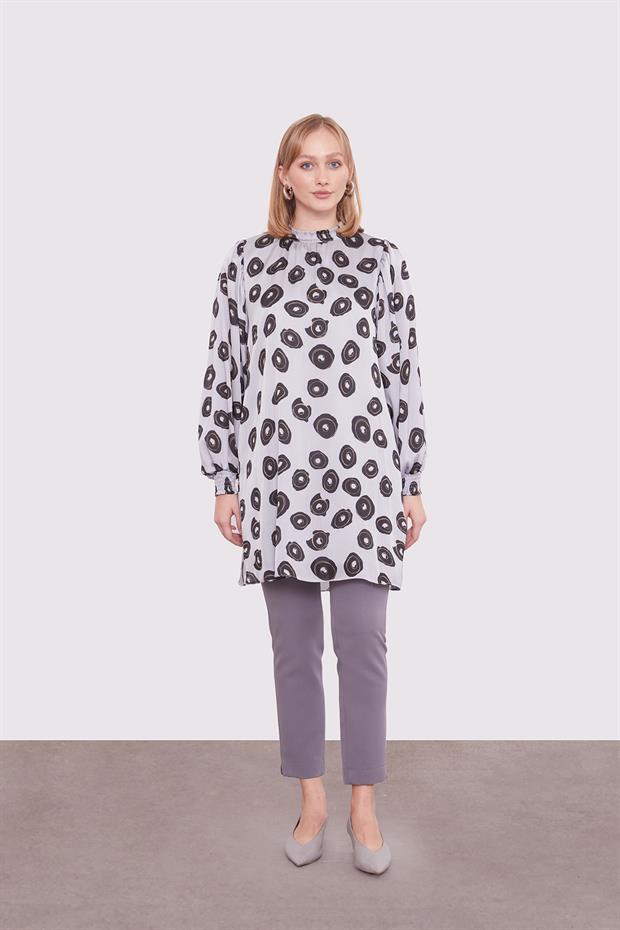 Gri Yuvarlak Desenli Tunik