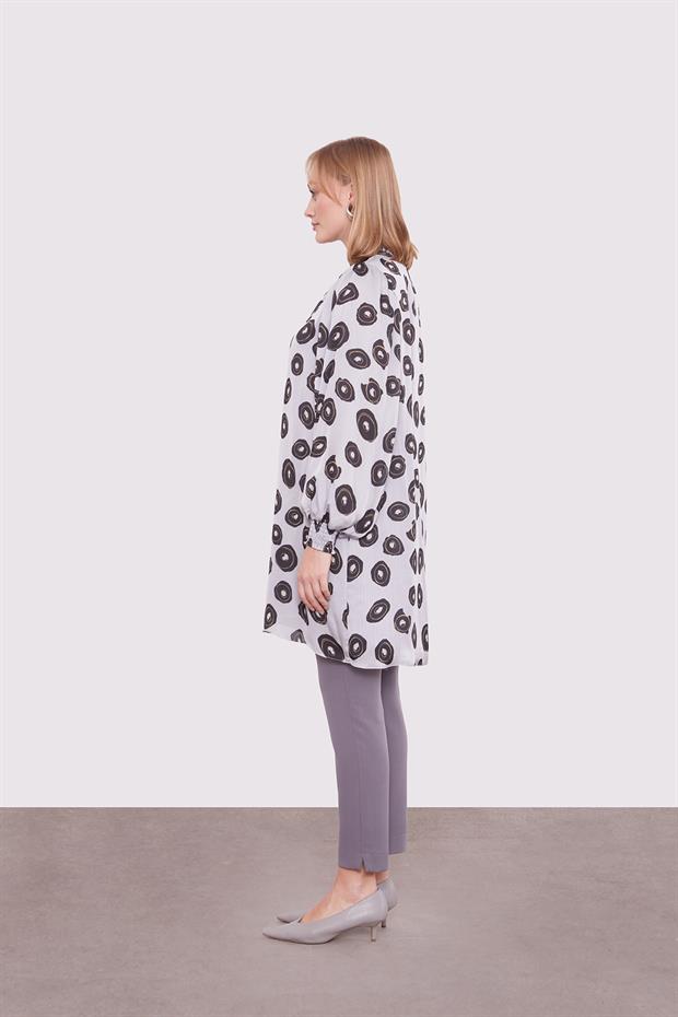 Gri Yuvarlak Desenli Tunik