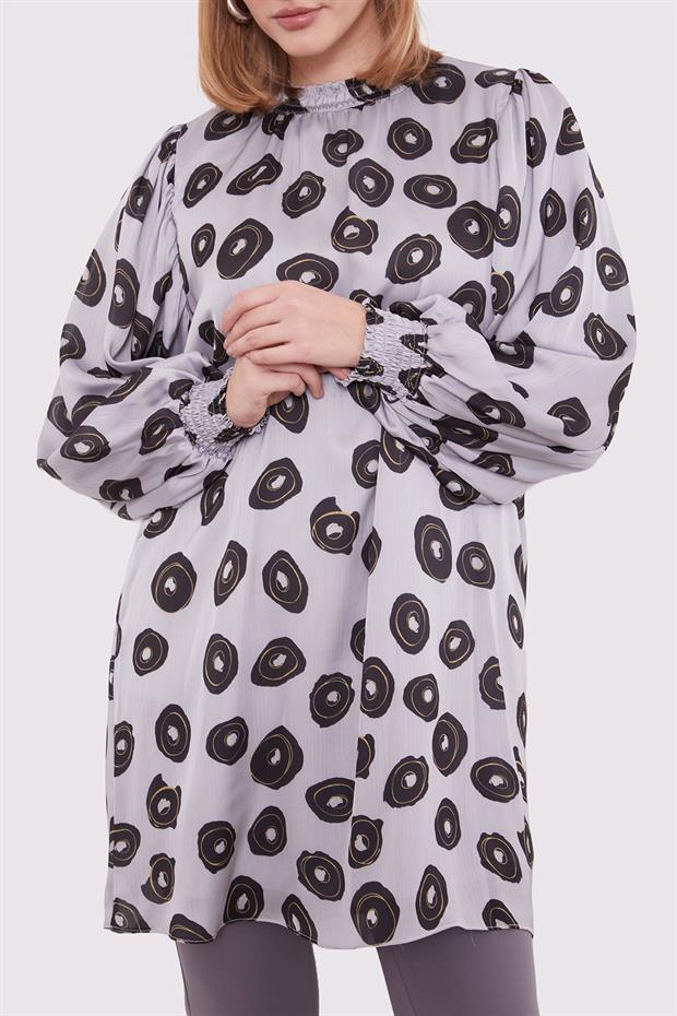 Gri Yuvarlak Desenli Tunik