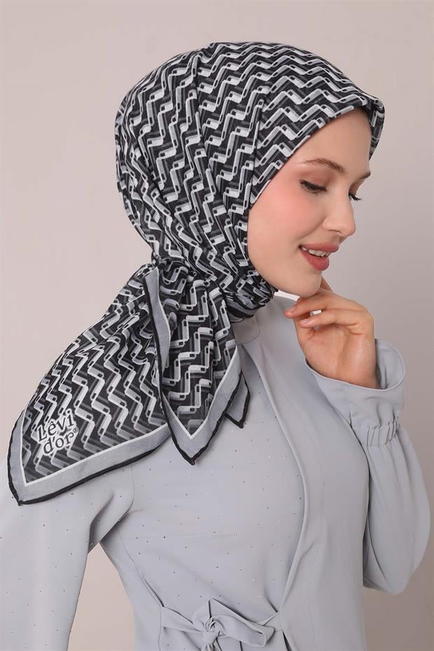 Gri Zigzag Desen Soft Eşarp