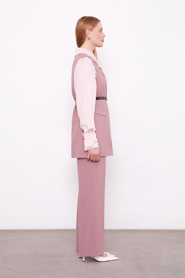 Gül Asimetrik Yelekli İkili Takım