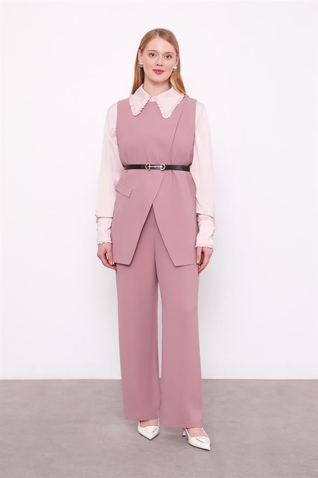 Gül Asimetrik Yelekli İkili Takım