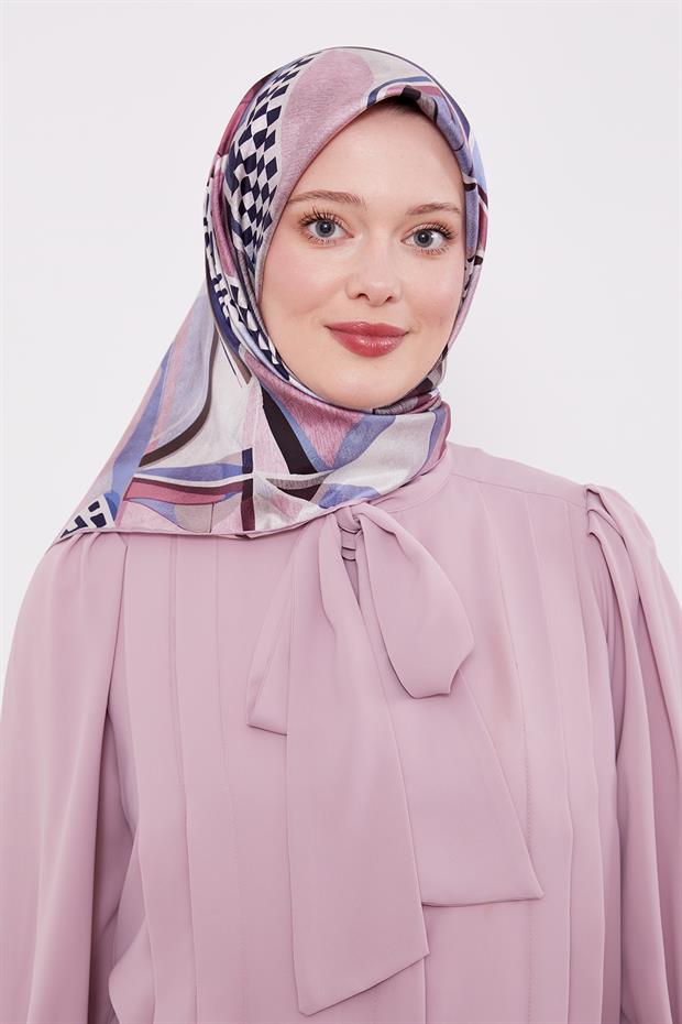 Gül Dama Desen Twill İpek Eşarp