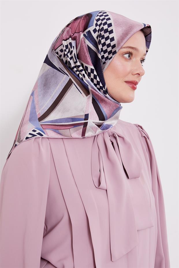 Gül Dama Desen Twill İpek Eşarp