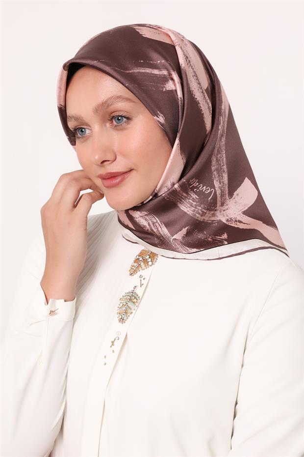 Gül Fırça İzi Desen Twill İpek Eşarp
