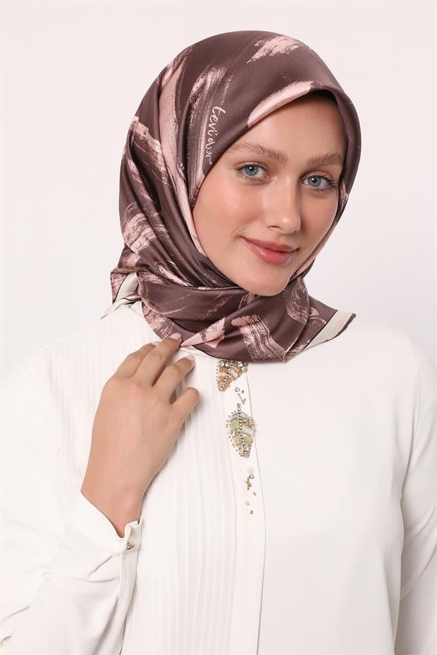 Gül Fırça İzi Desen Twill İpek Eşarp