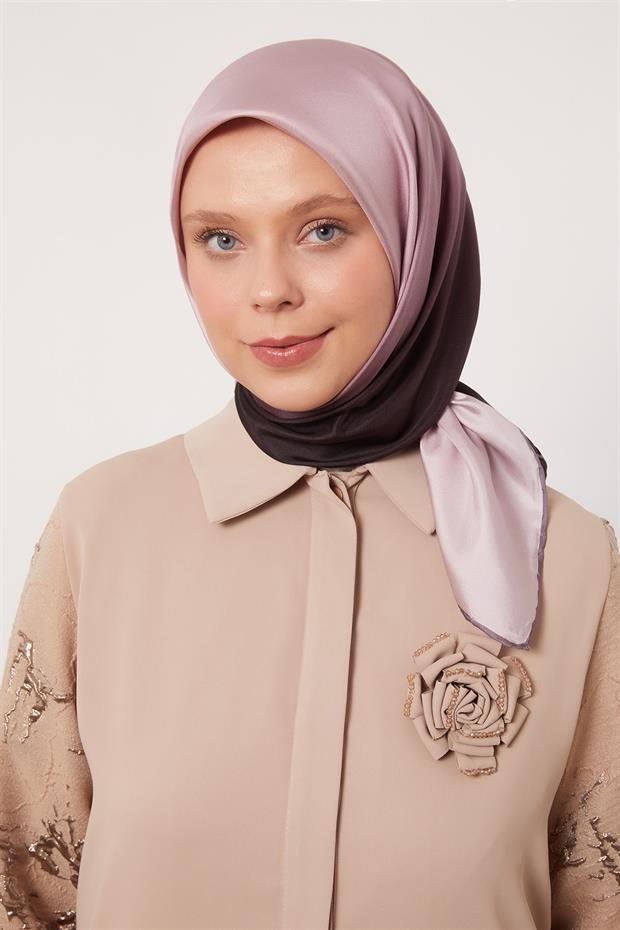 Geçişli Twill İpek Eşarp Gül