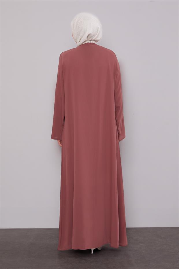 Gül Bisiklet Yaka Fermuarlı Ferace