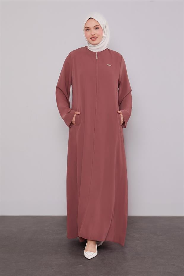 Gül Bisiklet Yaka Fermuarlı Ferace