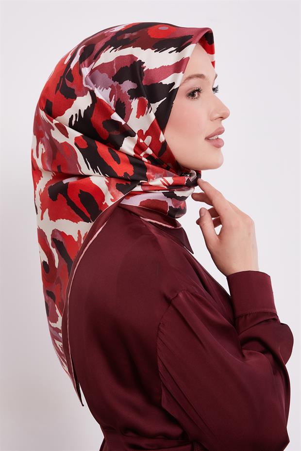 Gül Kamuflaj Desen Twill İpek Eşarp