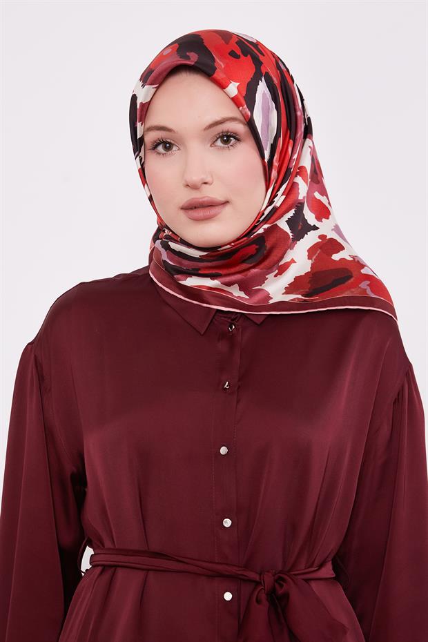 Gül Kamuflaj Desen Twill İpek Eşarp