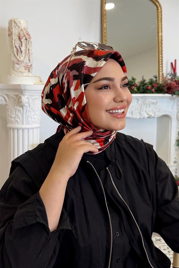 Gül Kamuflaj Desen Twill İpek Eşarp