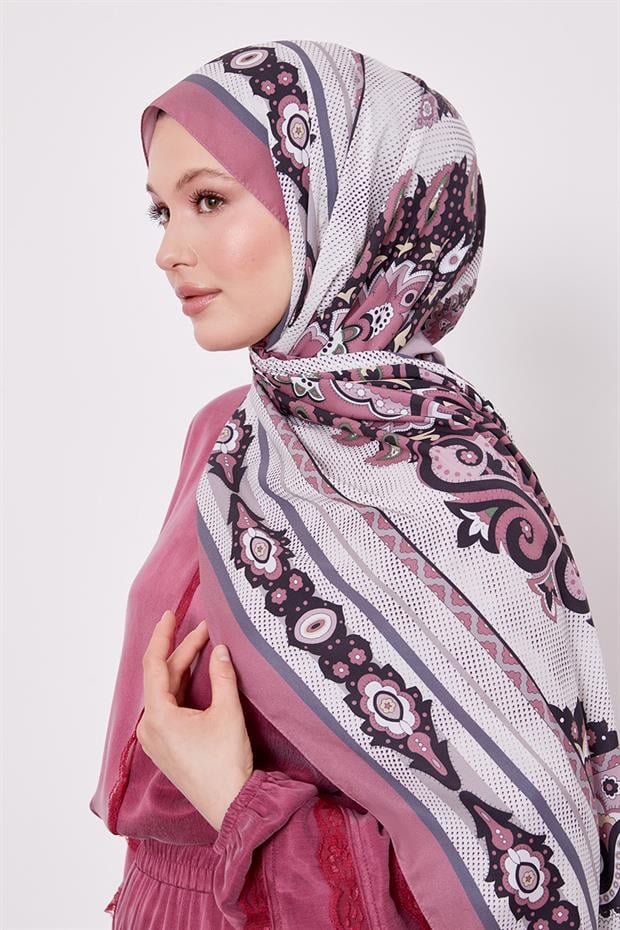 Gül Kenar Benek Desen Hint İpeği Şal