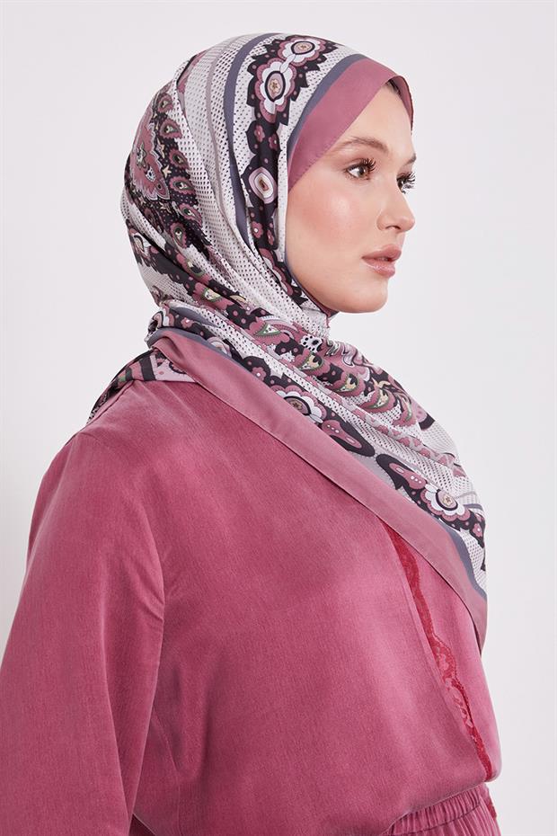 Gül Kenar Benek Desen Hint İpeği Şal