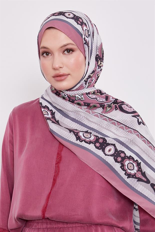 Gül Kenar Benek Desen Hint İpeği Şal