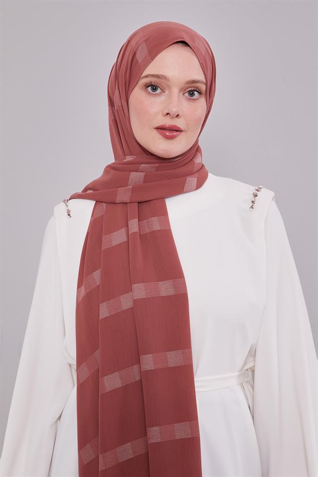 Gül Kendinden Çizgili Dream Şal