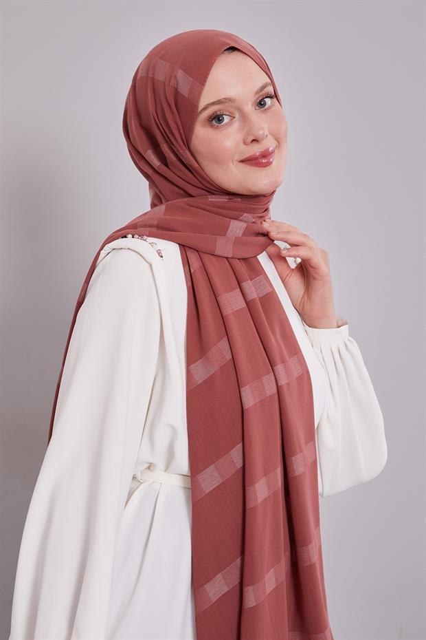 Gül Kendinden Çizgili Dream Şal