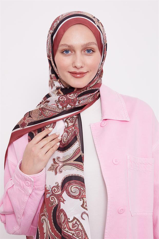 Gül Kurusu Bohem Desenli Hint İpeği Şal