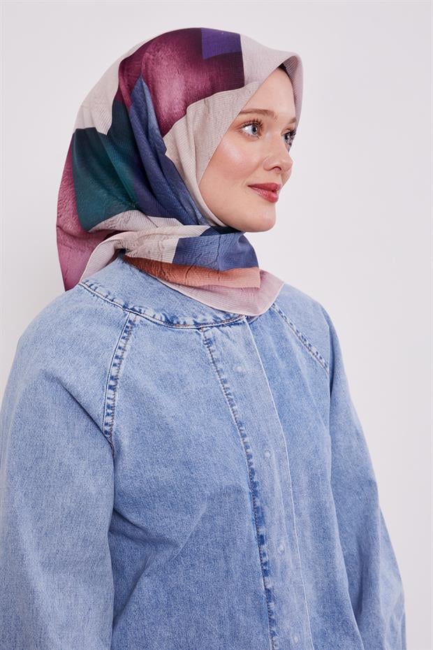 Gül Kurusu Çizgi Desen Pamuk Eşarp