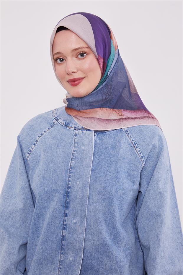 Gül Kurusu Çizgi Desen Pamuk Eşarp